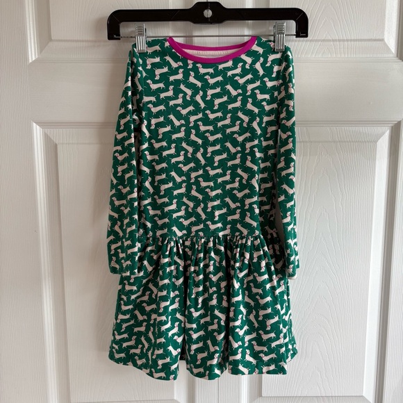 Mini Boden Other - Boden Printed Jersey Dress In Hike Green Sausage Dogs‎ 6-7 Long Sleeve Novelty